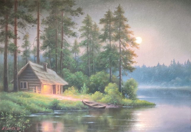 Painting for sale online - Evening at the lake