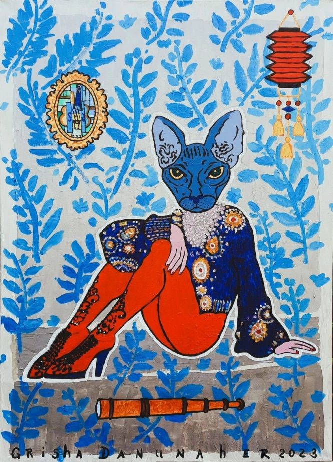 Painting for sale online - Девочка-сфинкс с подзорной трубой