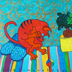 Painting for sale online - The cat shits in the slippers
