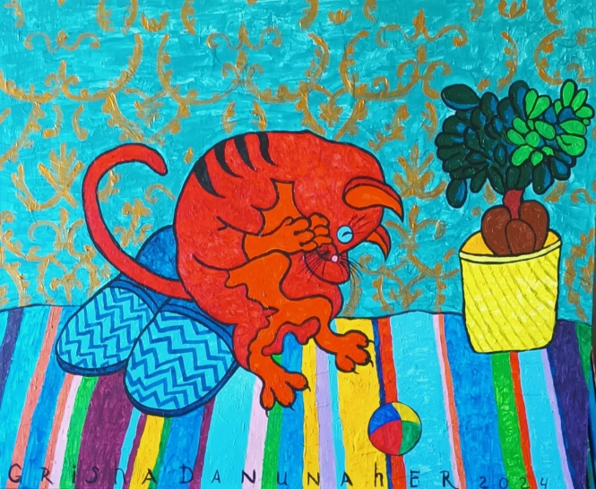 Painting for sale online - Котик гадит в тапки