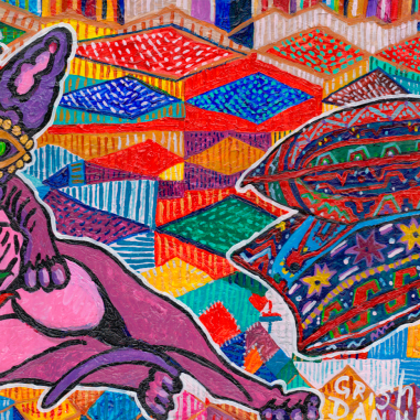 Painting for sale online - Purple cat in a golden mask
