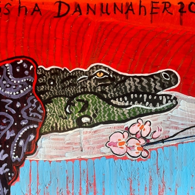 Painting for sale online - Crocodile with a delicate orchid