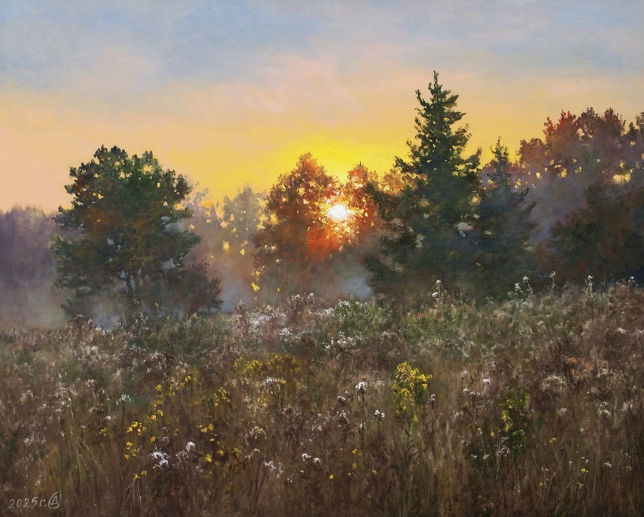 Painting for sale online - Sunset over the meadow