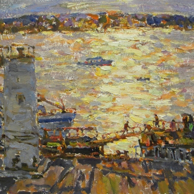 Painting for sale online - The Evening at the River Station.