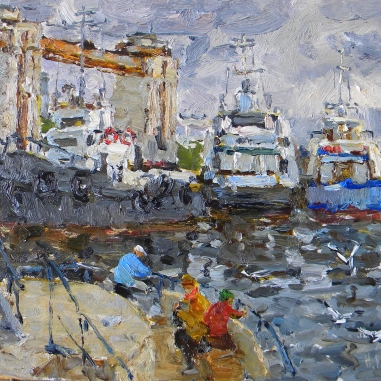 Painting for sale online - At the river station.