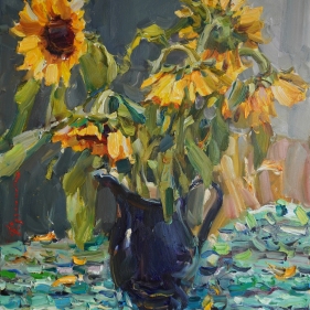Painting for sale online - Sunflowers in a blue jug