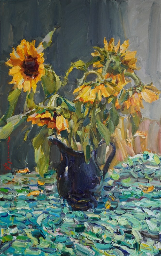 Painting for sale online - Sunflowers in a blue jug
