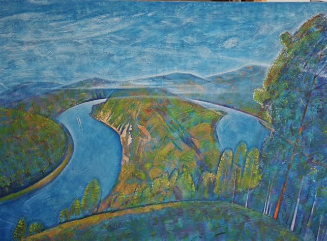 Painting for sale online - Over the Blue River