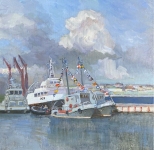 Painting for sale online - Ships on the English embarkement nearby Neva river Saint-Petersburg
