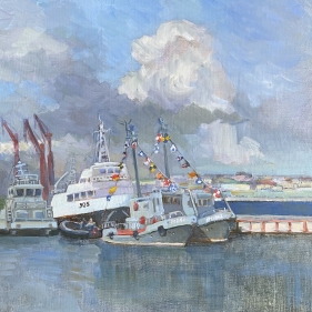 Painting for sale online - Ships on the English embarkement nearby Neva river Saint-Petersburg