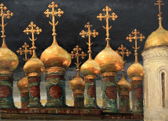 Painting for sale online - Domes in Russia are covered with pure gold