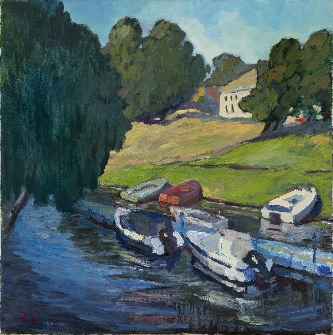 Painting for sale online - Uglich. Boats Station