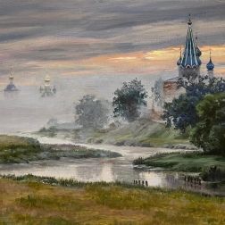 Painting for sale online - Fog on the River Teza
