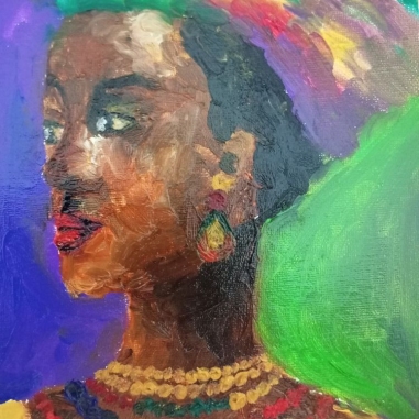 Painting for sale online - An unknown African girl in bright clothes and jewelry.