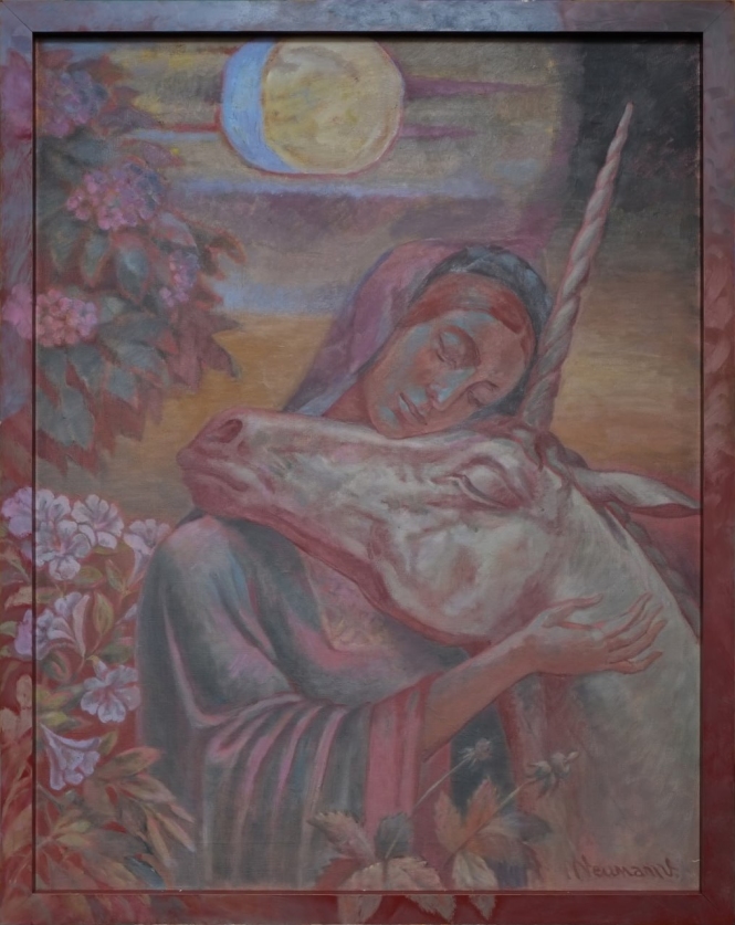 Painting for sale online - lady with unicorn