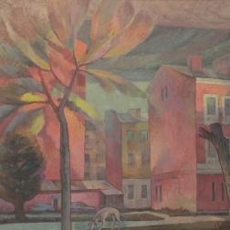 Painting for sale online - Landscape with a dog. 17th line of Vasilievsky Island