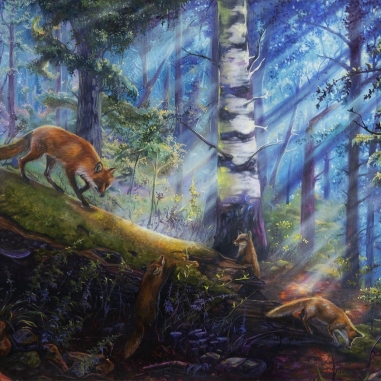 Painting for sale online - Fox Cubs in the Forest