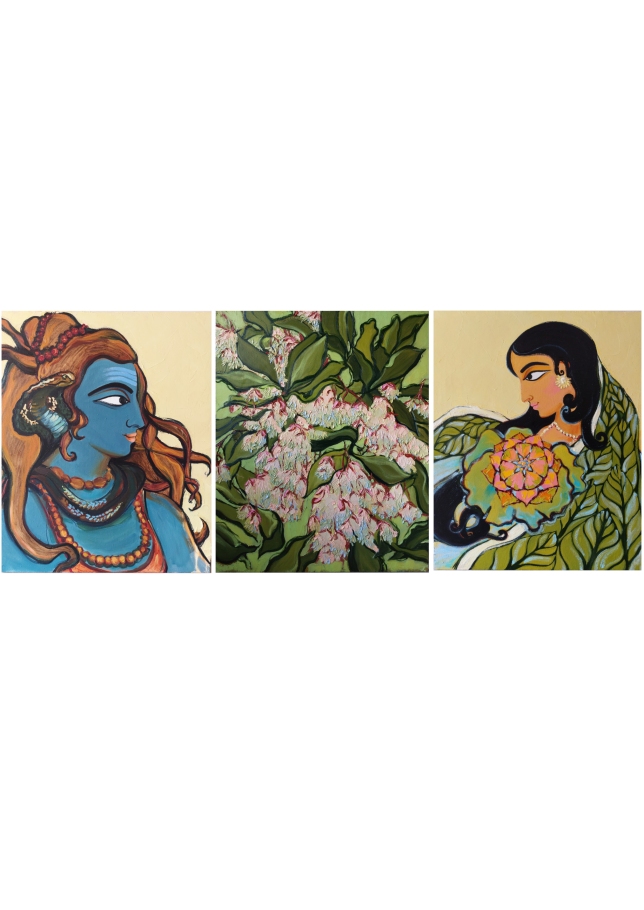 Painting for sale online - Triptych. Mahadev and Parvati