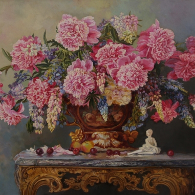 Painting for sale online - Peonies on a marble table