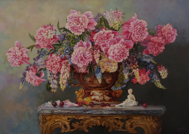 Painting for sale online - Peonies on a marble table