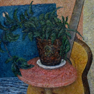 Painting for sale online - Still life with magnolia, northern landscape and guitar.