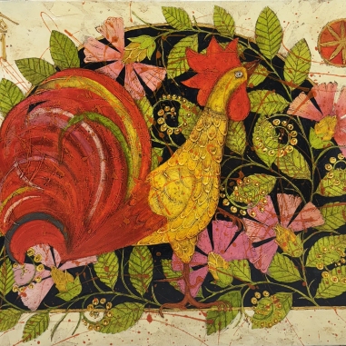 Painting for sale online - Cockerel in the village