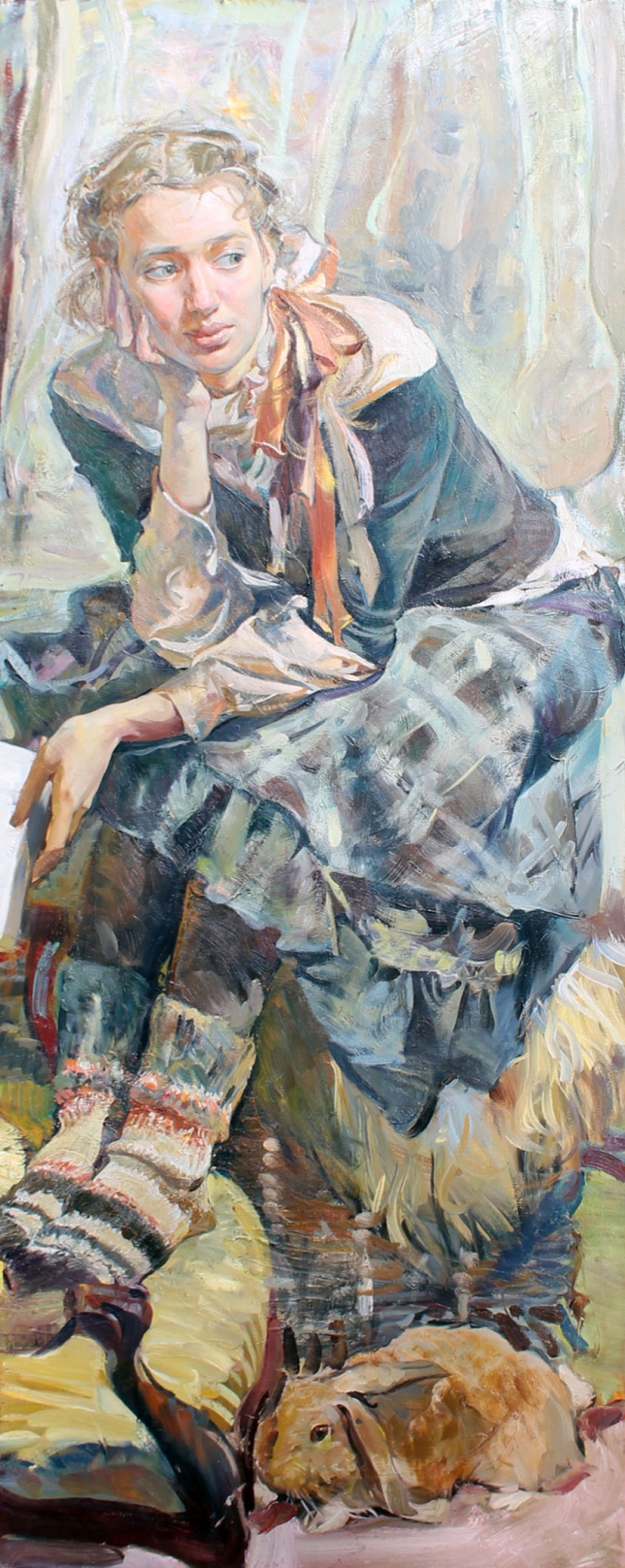 Painting for sale online - Olga with a rabbit