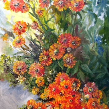 Painting for sale online - Flowers of August. Autumn Helenium