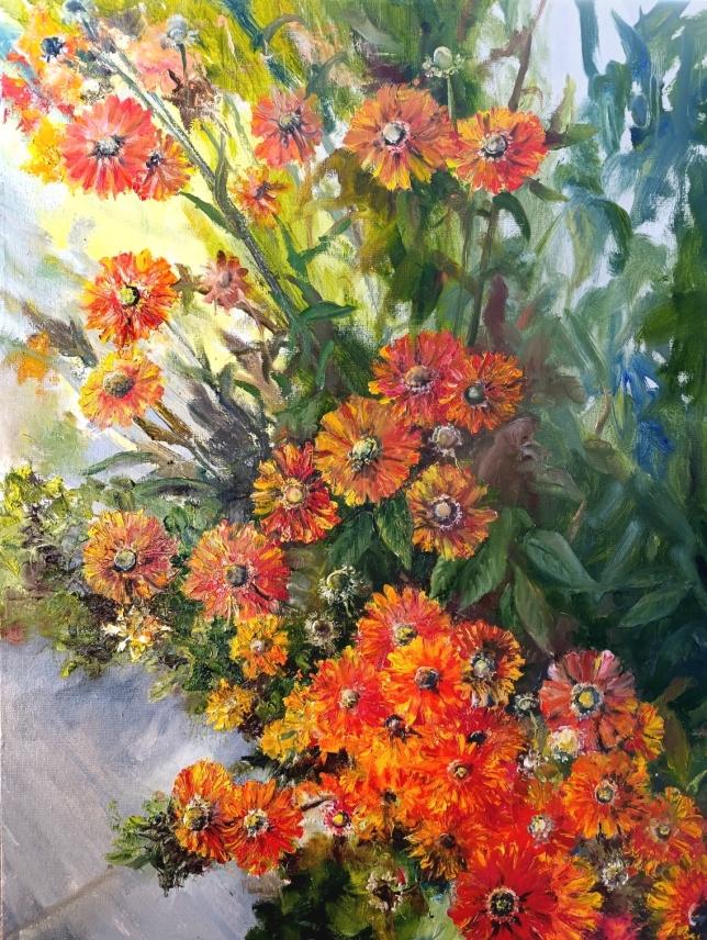Painting for sale online - Flowers of August. Autumn Helenium