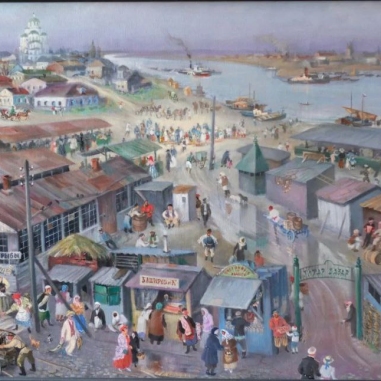 Painting for sale online - Triptych of Ancient Astrakhan(left side): Tatar Bazaar in 1913