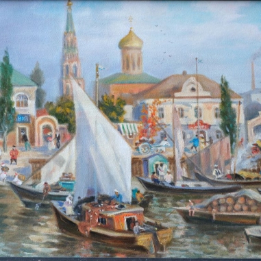 Painting for sale online - Ancient Astrakhan: Fish Bazaar in 1915