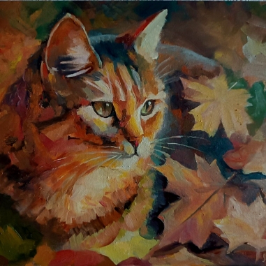 Painting for sale online - Autumn cat