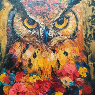 Painting for sale online - Owl in flowers