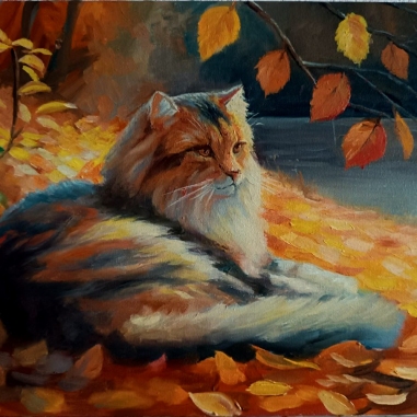 Painting for sale online - Autumn Cat -3