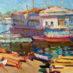 Painting for sale online - Причал в Мышкине \ Mooring in Myshkin