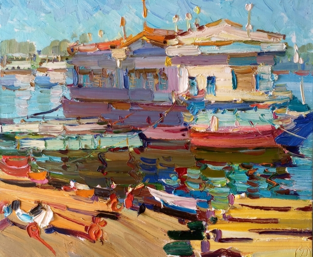 Painting for sale online - Причал в Мышкине  Mooring in Myshkin
