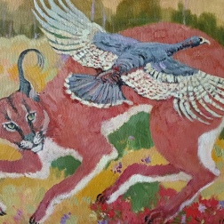 Painting for sale online - Caracal and guinea fowl