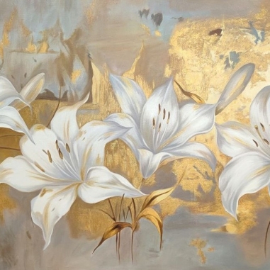 Painting for sale online - Lilies in golden light
