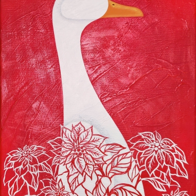 Painting for sale online - Goose in poinsettia The Christmas Star