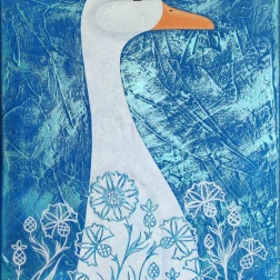 Painting for sale online - Goose in cornflowers