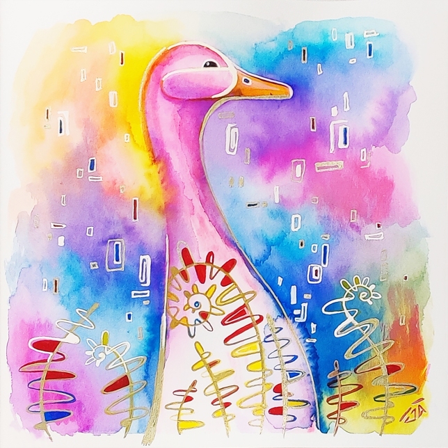 Painting for sale online - Pink Goose in the grass