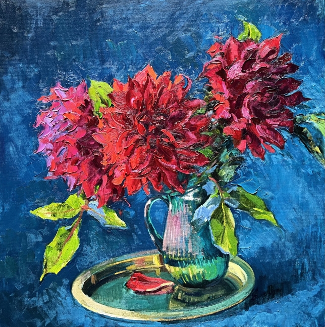 Painting for sale online - RED DAHLIAS