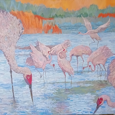 Painting for sale online - Sunset Cranes