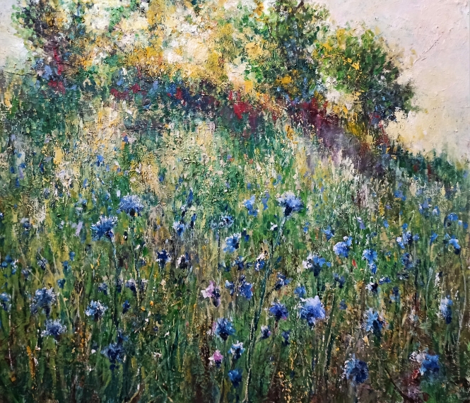 Painting for sale online - Sunset with cornflowers
