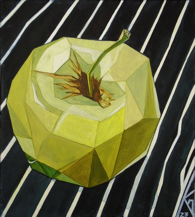 Painting for sale online - An apple and a striped T-shirt