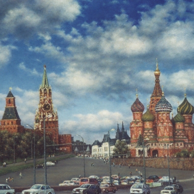 Painting for sale online - A view to Kremlin and Vasili Blagenni church  (Moscow Series)