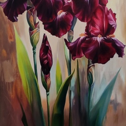 Painting for sale online - Burgundy irises are a living touch of nature