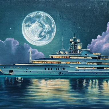 Painting for sale online - Moonlit night on a yacht