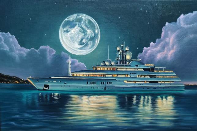Painting for sale online - Moonlit night on a yacht