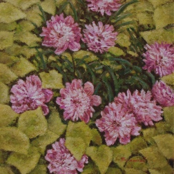 Painting for sale online - Peonies among the leaves of wild grapes 